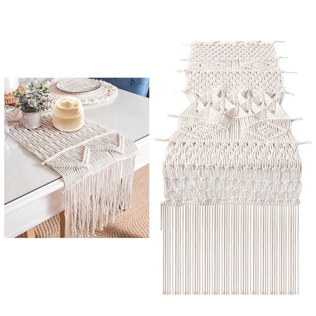 Détail du tissage macramé coton naturel