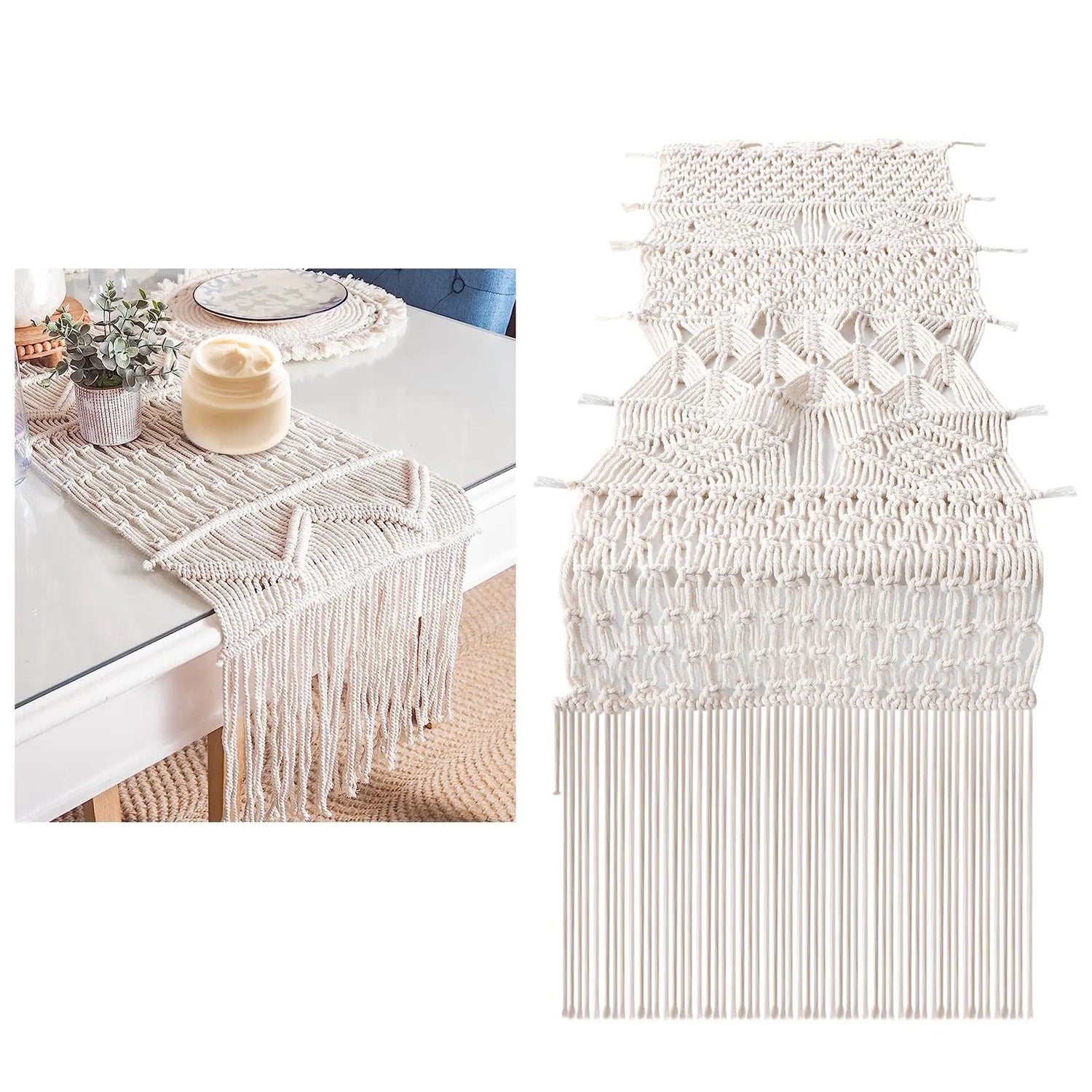 Détail du tissage macramé coton naturel