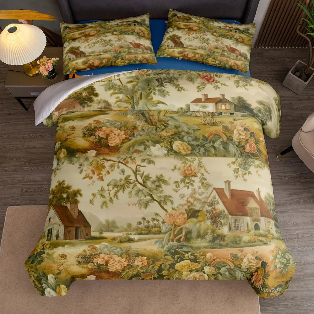 Housse de couette toile de Jouy dans une chambre décorée avec style