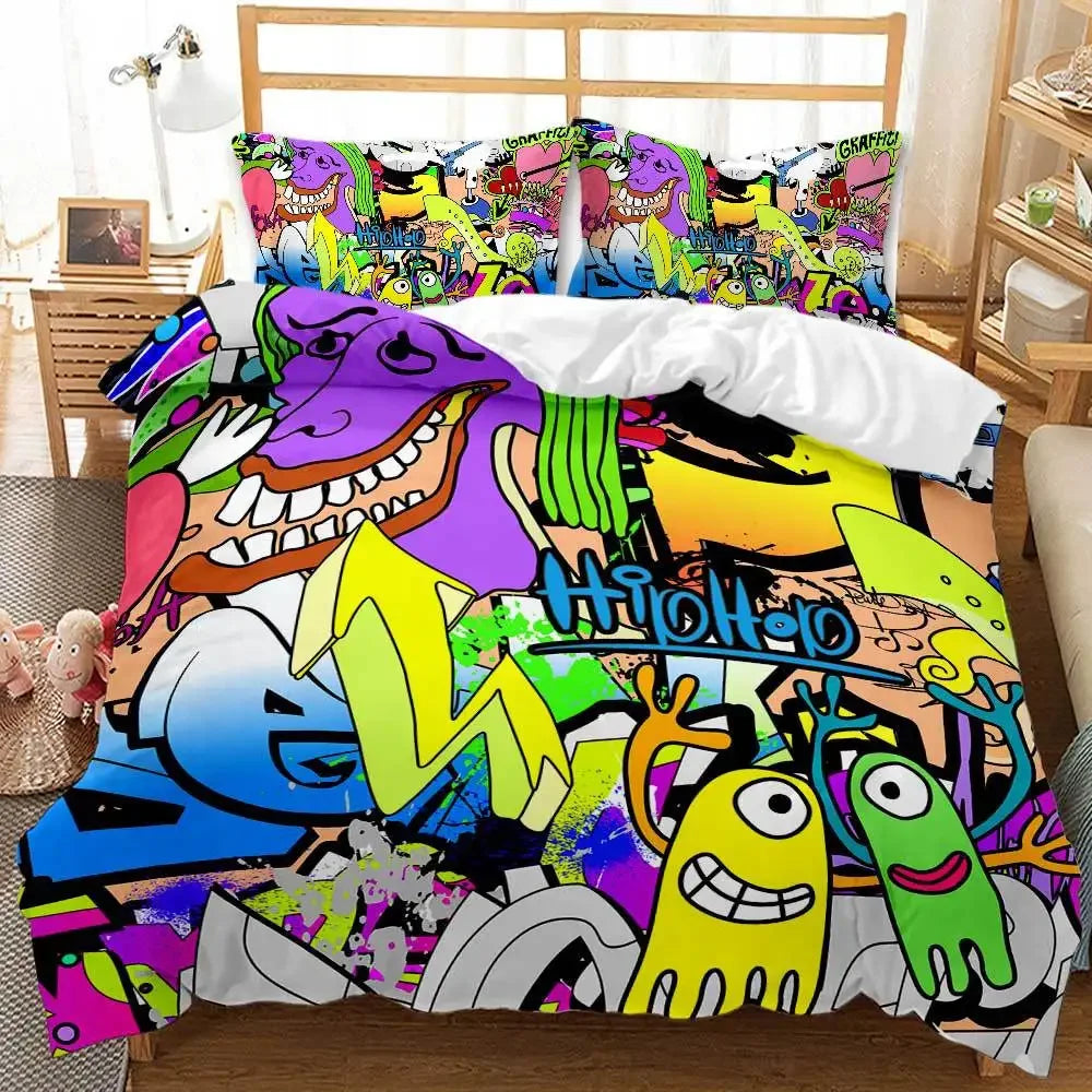 Taie d'oreiller assortie au design graffiti urbain