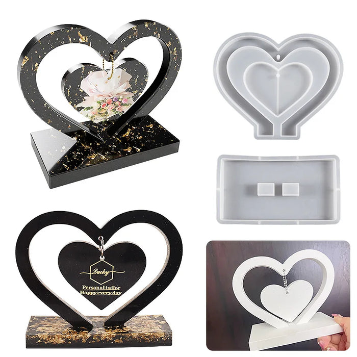 Cadre photo en forme de cœur en silicone blanc avec base pour décoration DIY