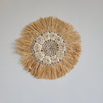 Miroir décoratif en raffia et coquilles, motif fleur, Ø50 cm