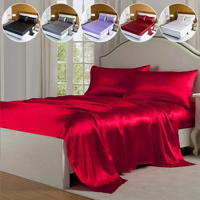 Parure de lit en satin de luxe couleur bleue sur un lit moderne