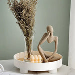 Plateau décoratif rond en bambou rouge