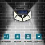Lampe solaire extérieure étanche avec détecteur de mouvement bleu sur mur blanc