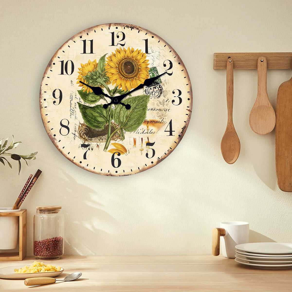 Décoration murale salon horloge tournesol