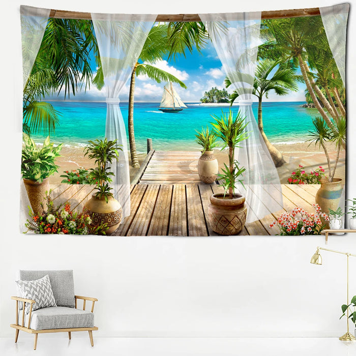 Tapisserie murale paysage bord de mer tropical décoration chambre
