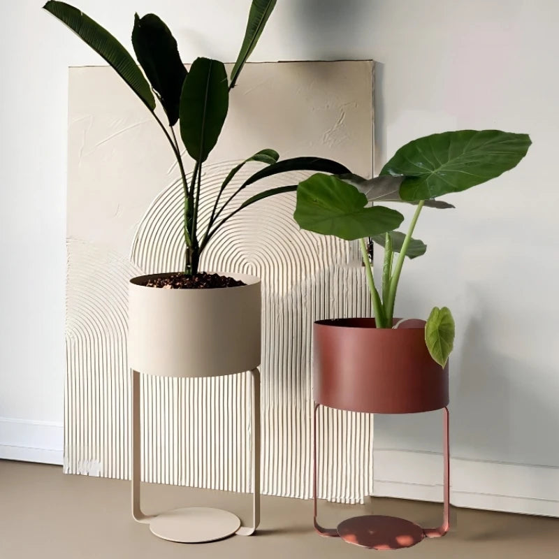 Support rond pour pot de fleurs en métal noir, étagère plante décorative