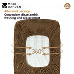 Détail du velours marron et du remplissage du couvre-lit gonflable