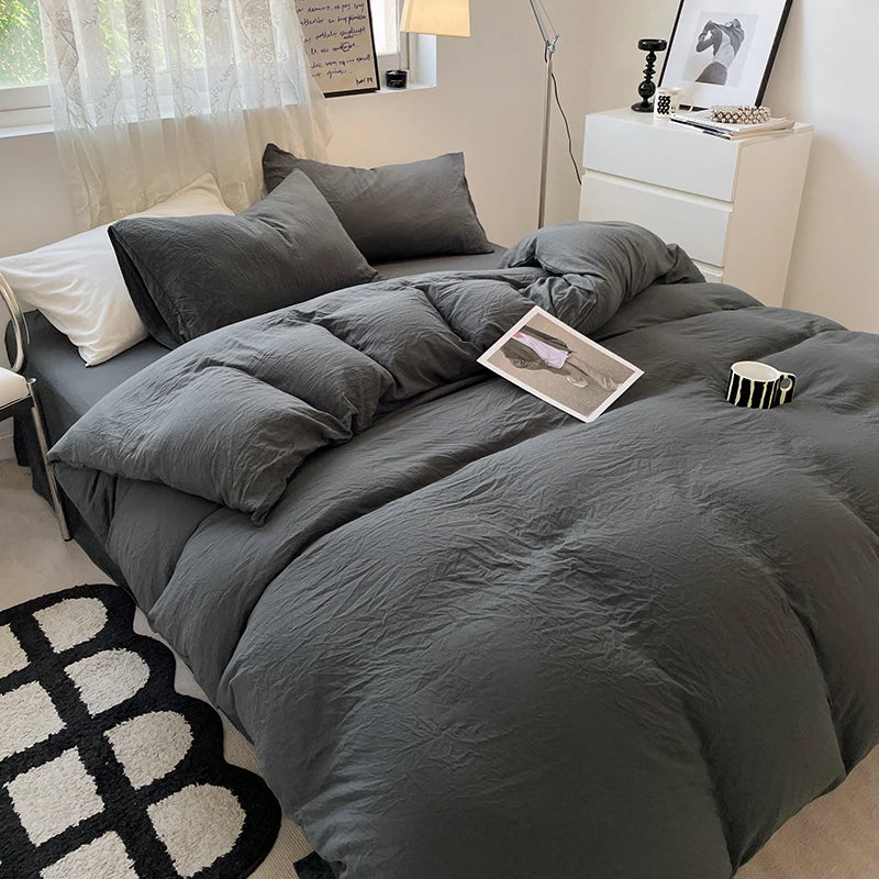 Ensemble literie 3 pièces gris foncé avec taies d'oreiller