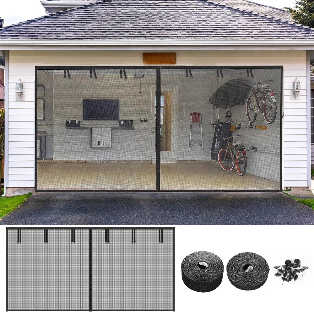 Rideau magnétique noir pour porte de garage anti-moustiques
