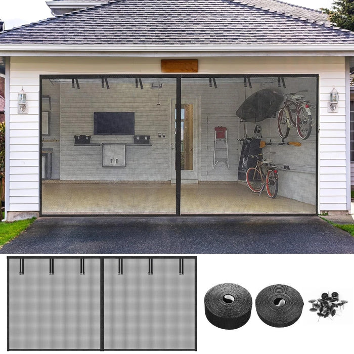 Rideau magnétique noir pour porte de garage anti-moustiques