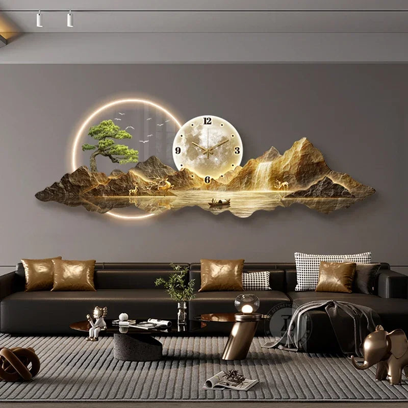 Horloge murale design luxe minimaliste avec éclairage LED en couleur noire