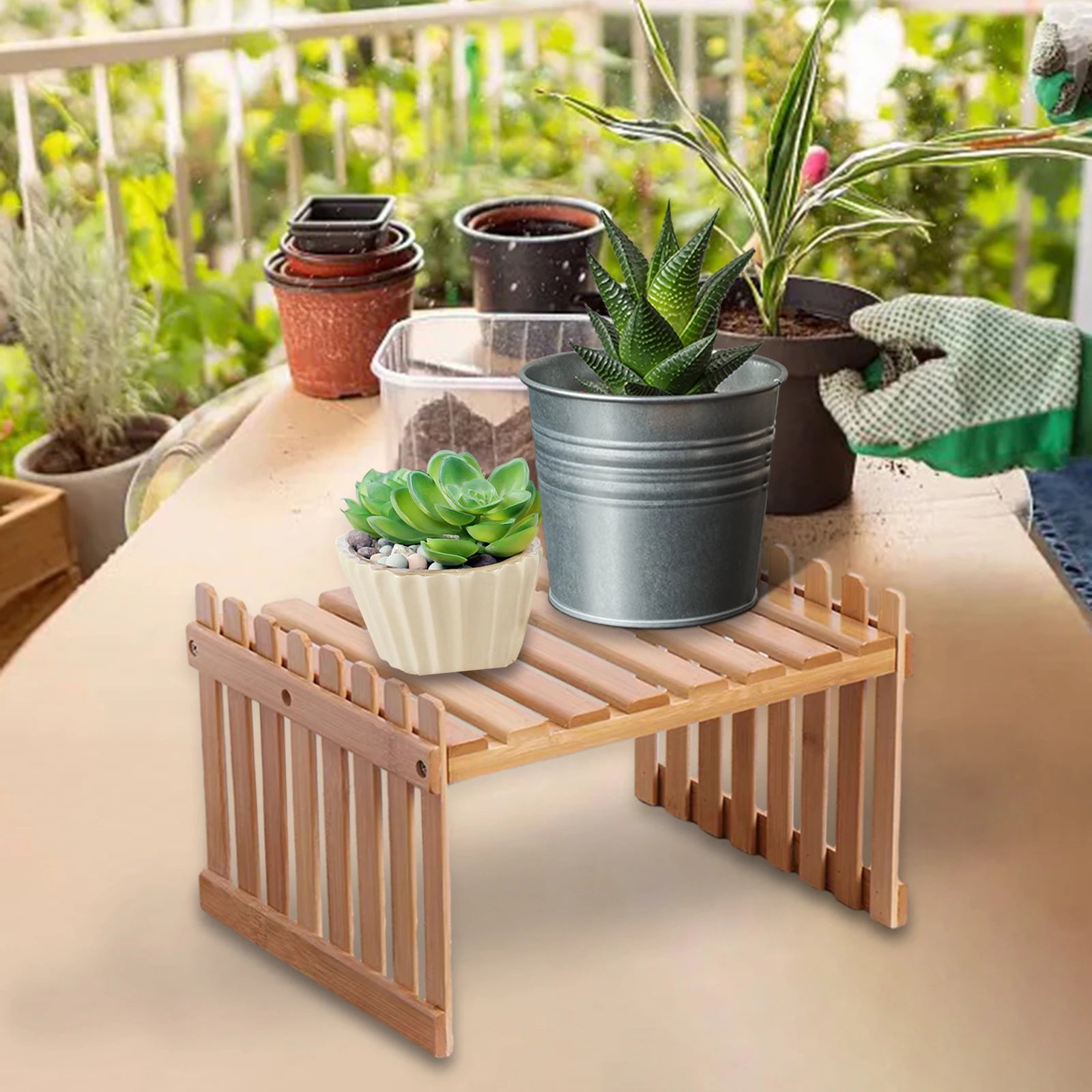 Étagère plante bois orange support pot fleur déco