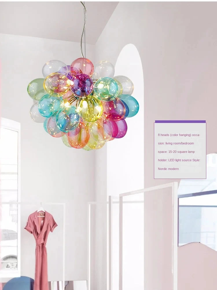 Suspension boule bulle rose luminaire salon