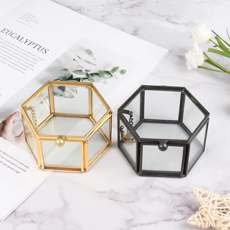 Boîte à bijoux en verre géométrique noire