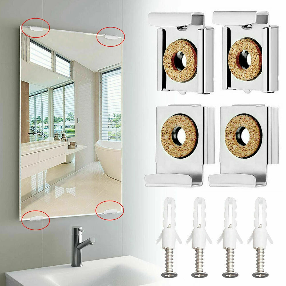 Clips de support mural en métal argenté pour miroir sans cadre