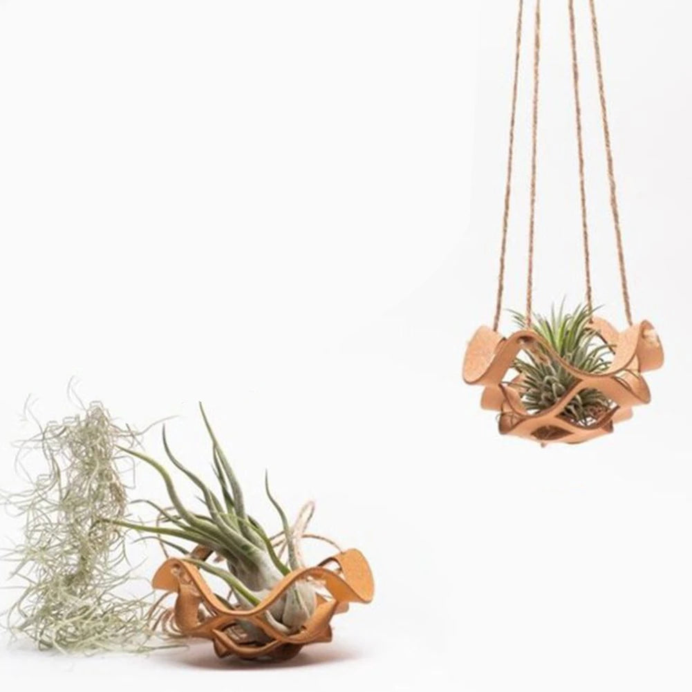 Support mural élégant pour pots de fleurs en cuir PU jaune détaillé