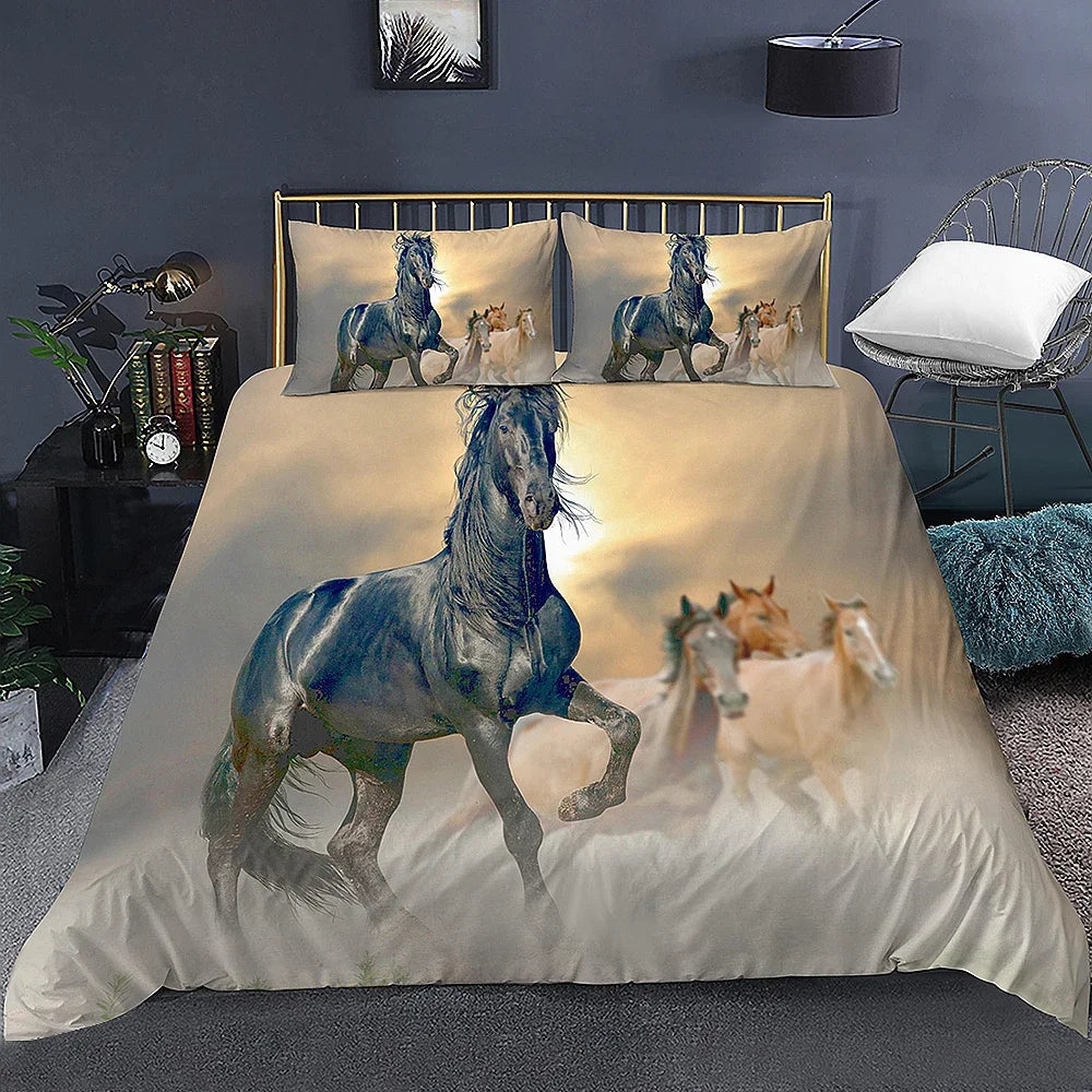 Housse de couette cheval galopant 3D design animal