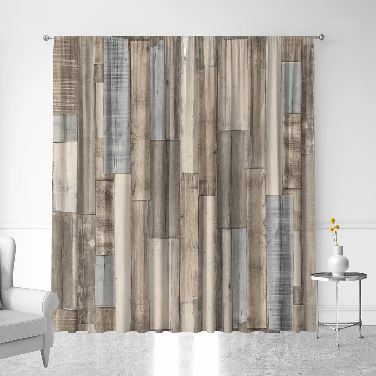 Rideau style européen bleu avec motif plaid dans un salon