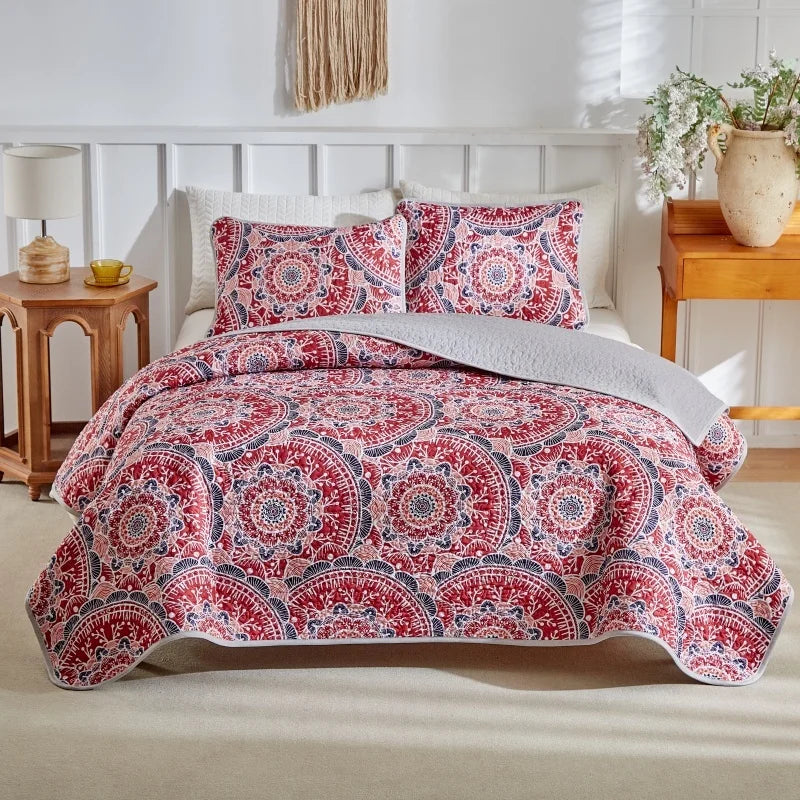 Parure de lit matelassée microfibre imprimé floral patchwork gris clair