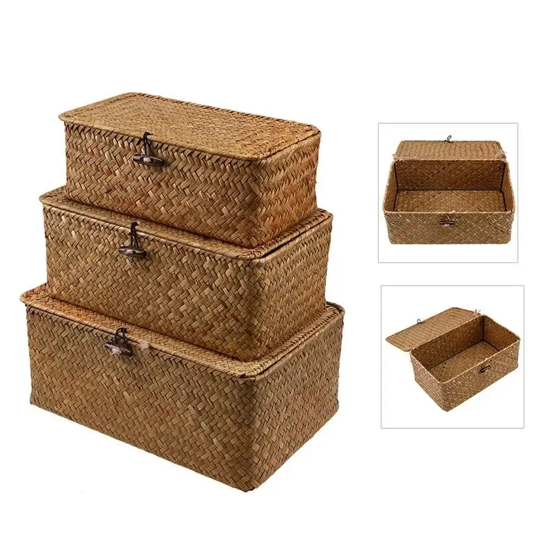 Panier de rangement tressé en osier rouge