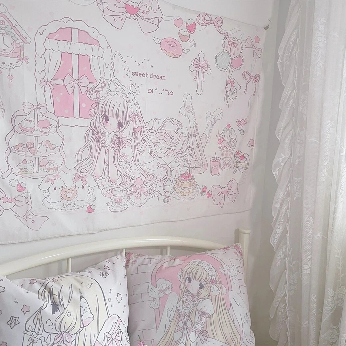 Tissu mural rose doux en polyester coton