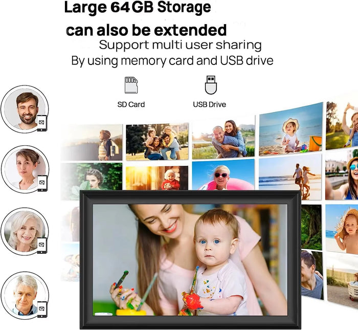 Cadre photo numérique WiFi 15,6 pouces écran tactile IPS noir