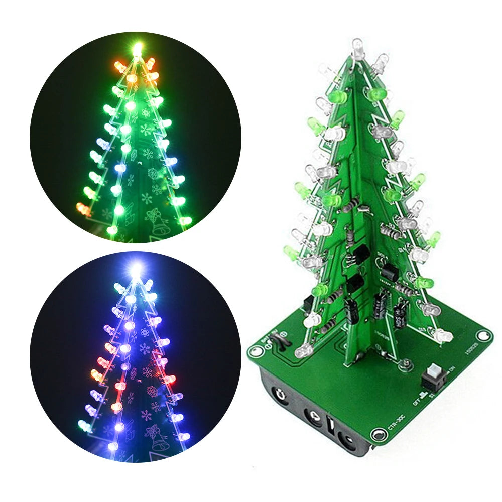 Sapin de Noël LED DIY assemblé avec lumières colorées allumées