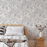 Papier peint beige motif fleurs