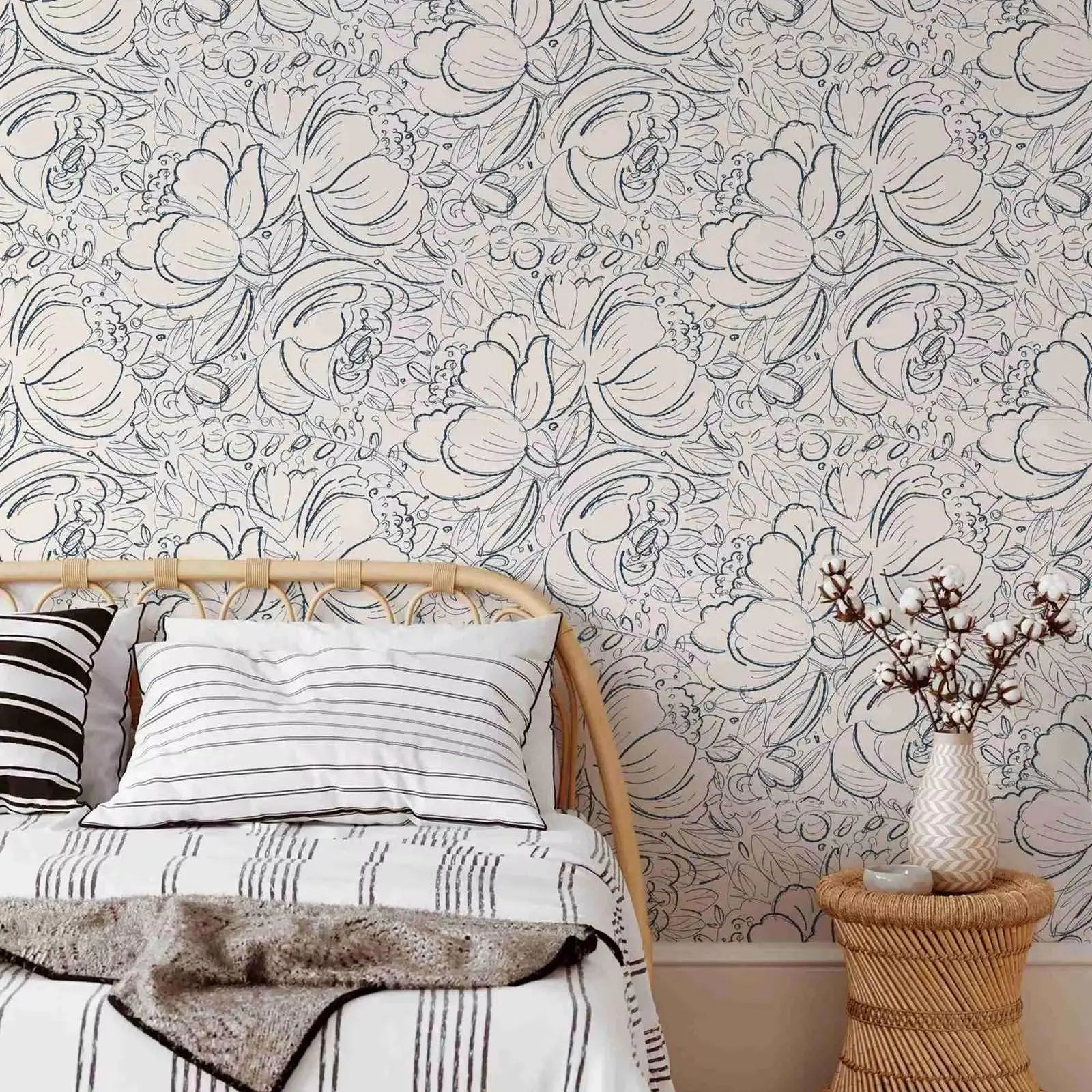 Papier peint beige motif fleurs