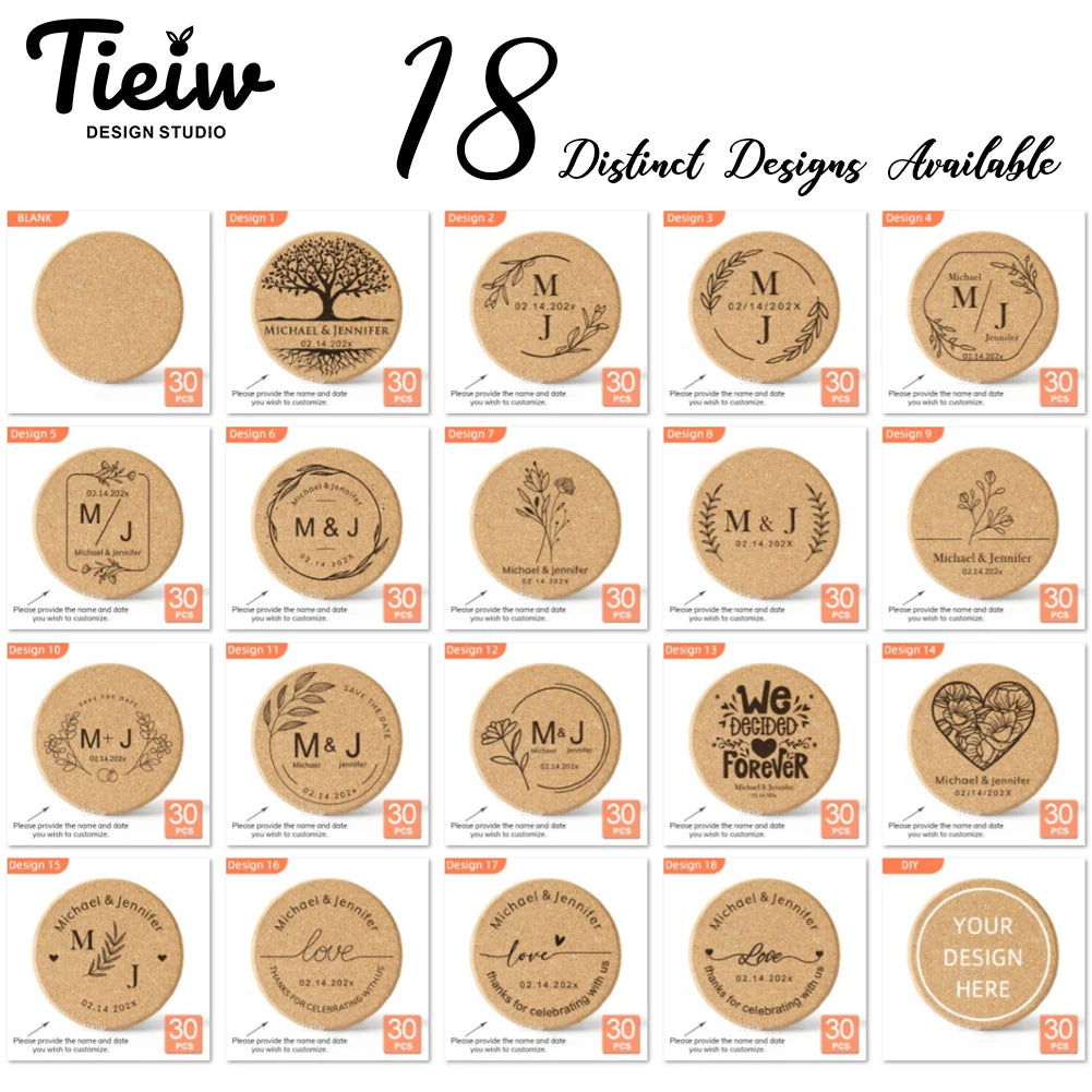 Set de 30 dessous de verres en liège naturel vue de dessus