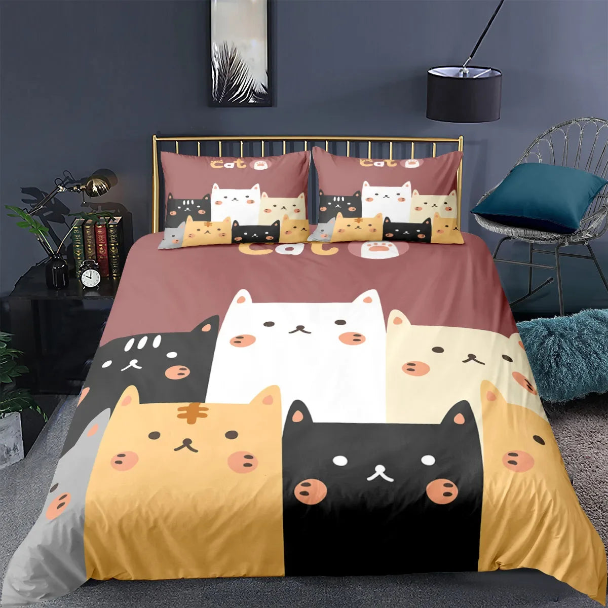 Housse de couette chat dessin animé personnalisable