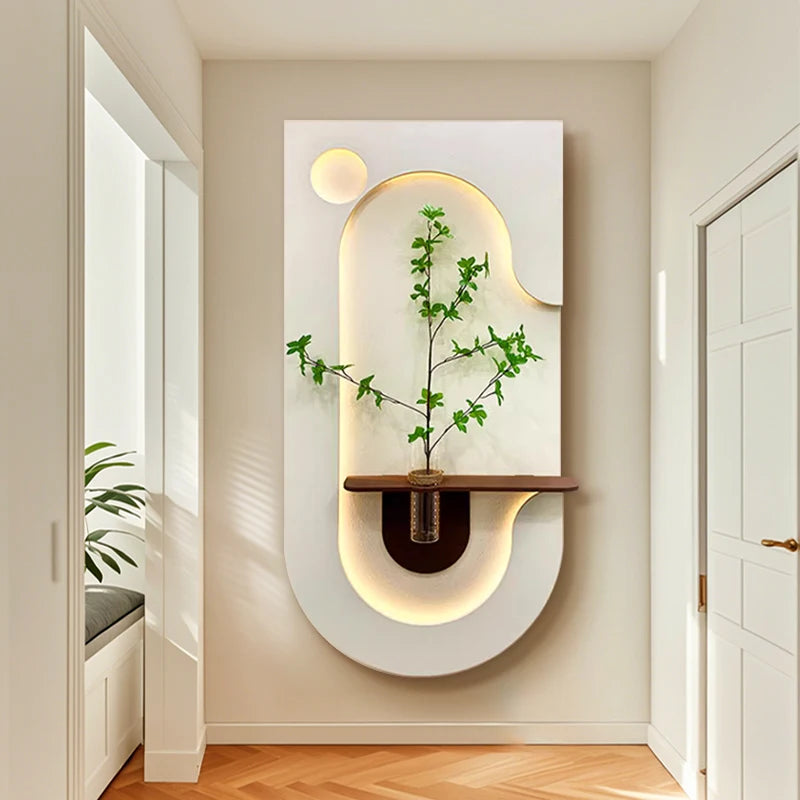 Vase mural LED moderne avec plantes vertes pour décoration d'entrée