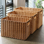 Grand panier de rangement en rotin noir tissé main