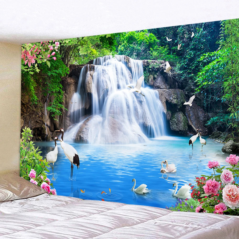 Tapisserie murale cascade décoration salon