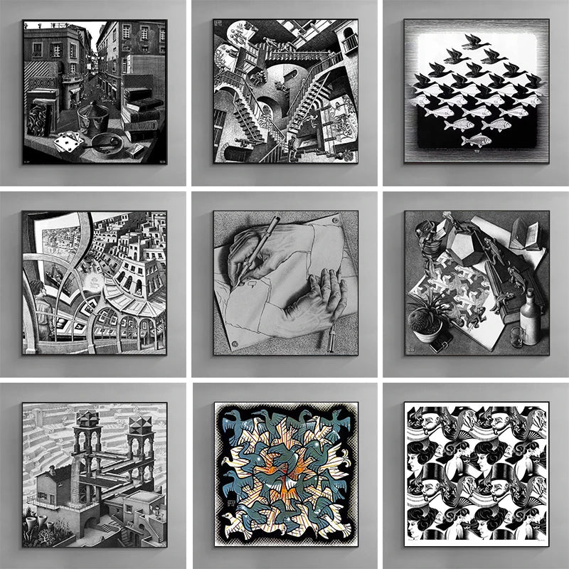 Affiche géométrique surréaliste Escher abstrait salon