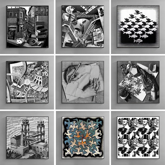 Affiche géométrique surréaliste Escher abstrait salon