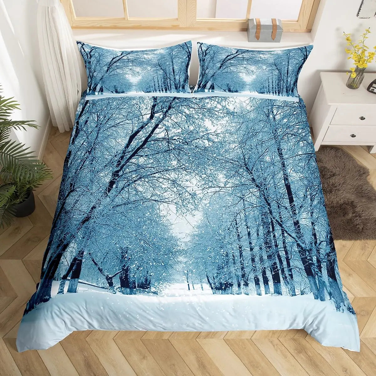 Housse de couette montagne dans une chambre décorée en style campagnard