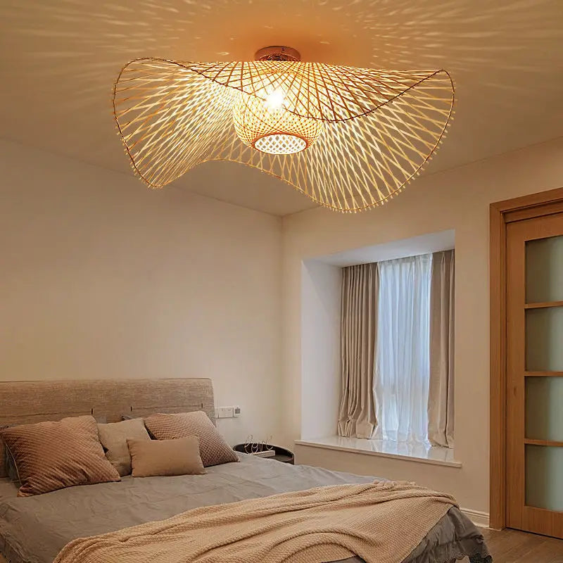 Lustre suspendu en bambou style japonais pour salle à manger