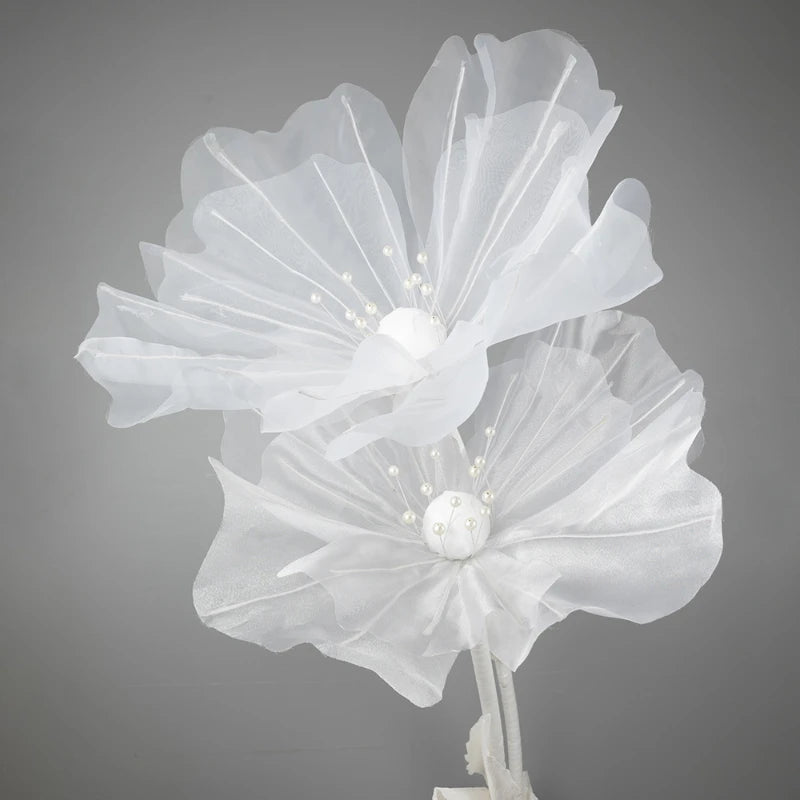 Fleur chrysanthème organza soie rouge 50 cm pour bouquet mariée