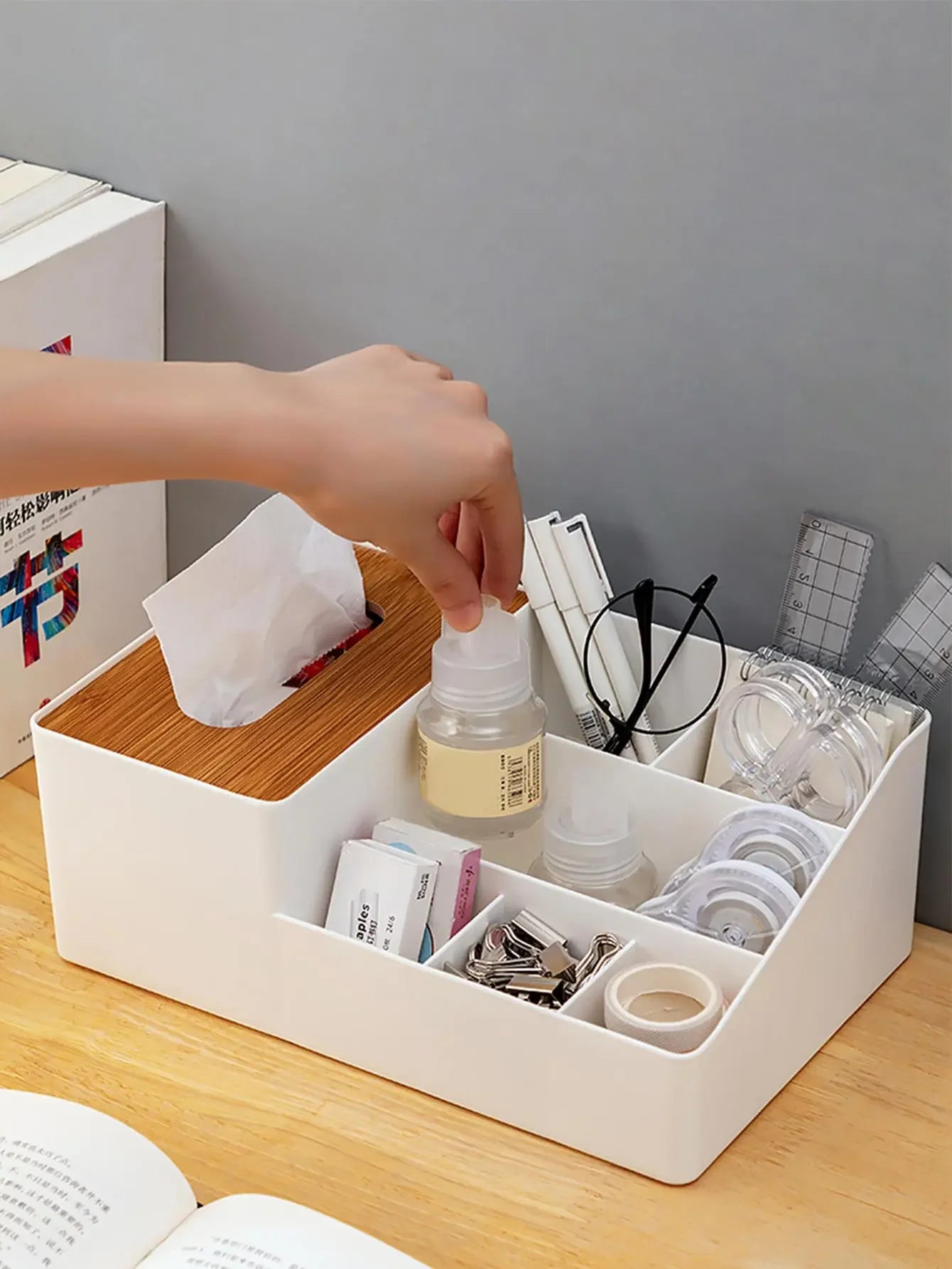 Boîte à mouchoirs de bureau en bois vert avec couvercle