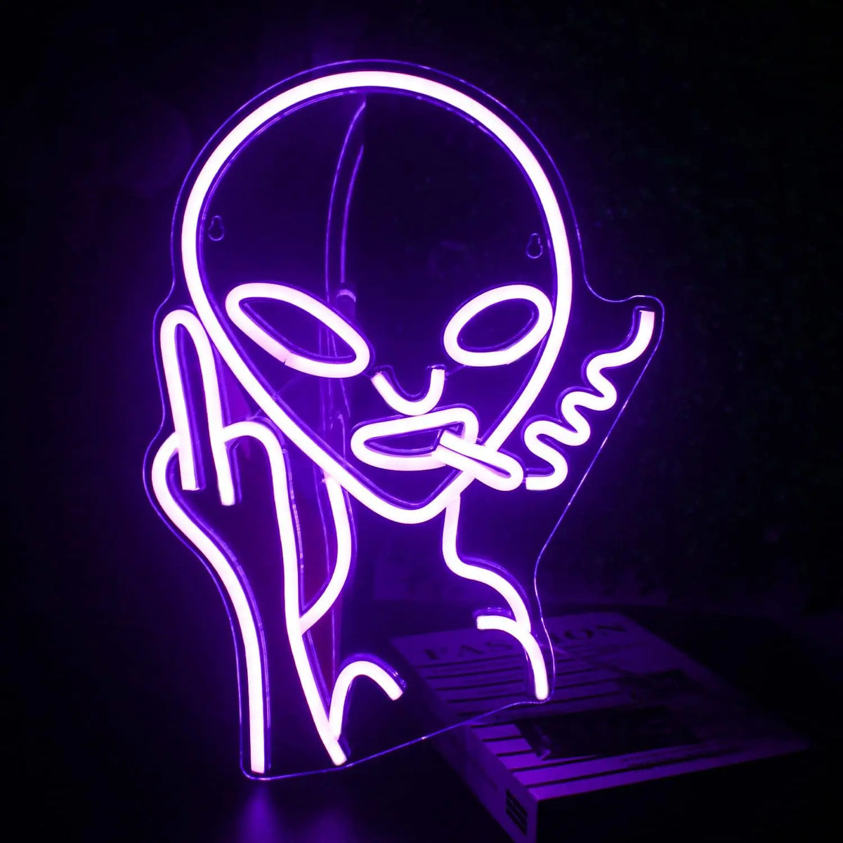 Détail matériau acrylique et PVC enseigne néon extraterrestre
