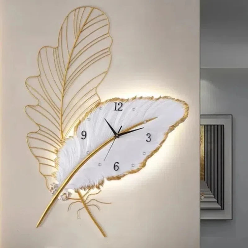 Horloge murale en plumes résine design moderne pour salon