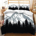 Housse de couette 3D montagne forêt pour enfants sur un lit