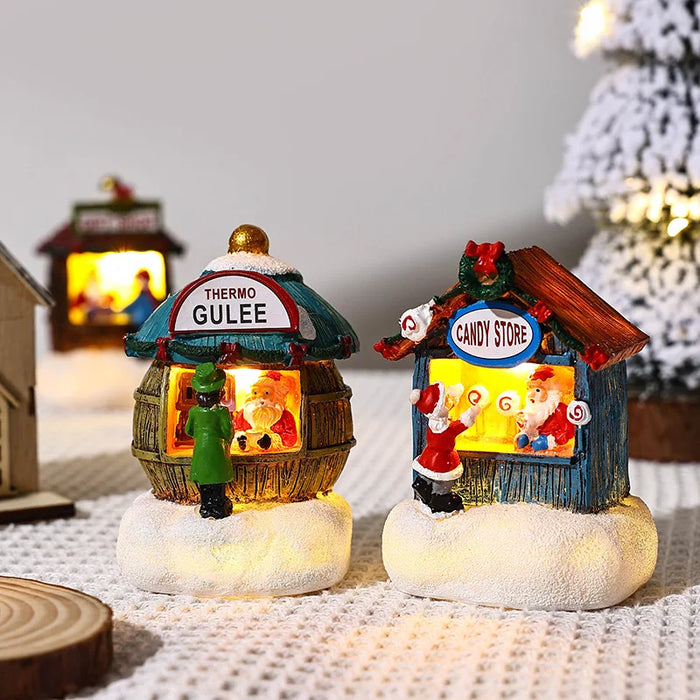Décoration de Noël en résine LED micro-paysage maison Père Noël vue de face