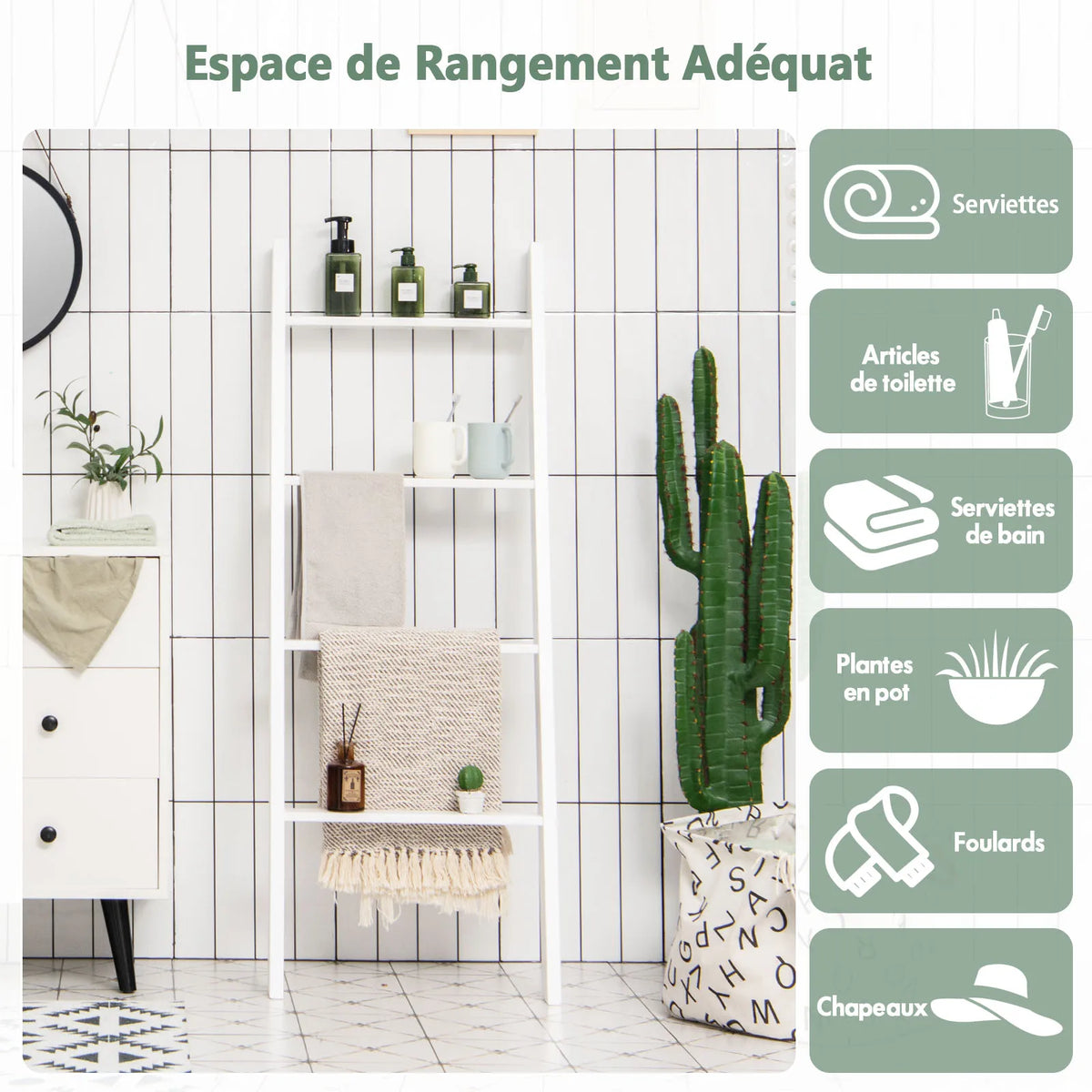 Détail de la finition peinte et des surfaces biseautées de l'étagère