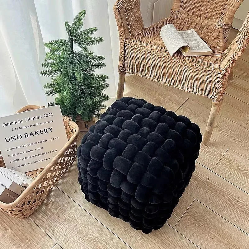 Tabouret cube nuage tricoté extra épais en polir plié pour rangement