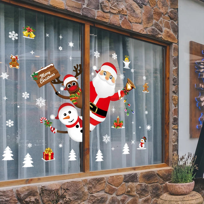 Autocollants de fenêtre Noël 2024 motifs avion sur vitre transparente