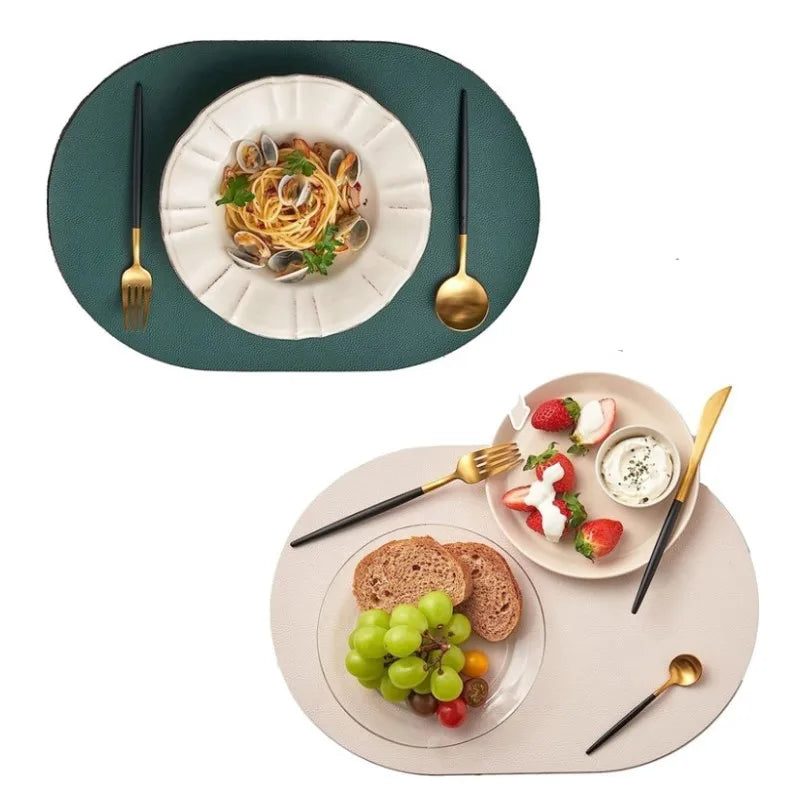 Set de table ovale vert double face en simili cuir